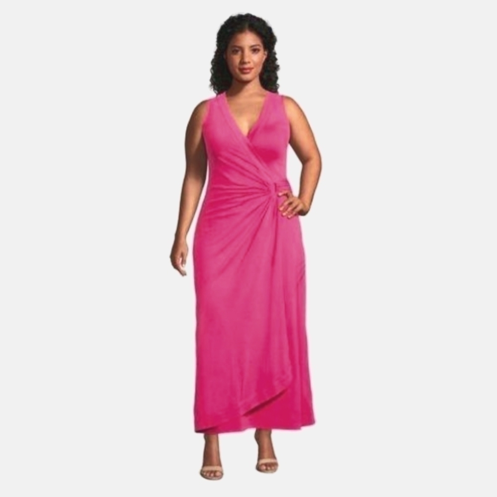 Med Lands End Wrap Style Maxi Dress Medium 10-12 Pink